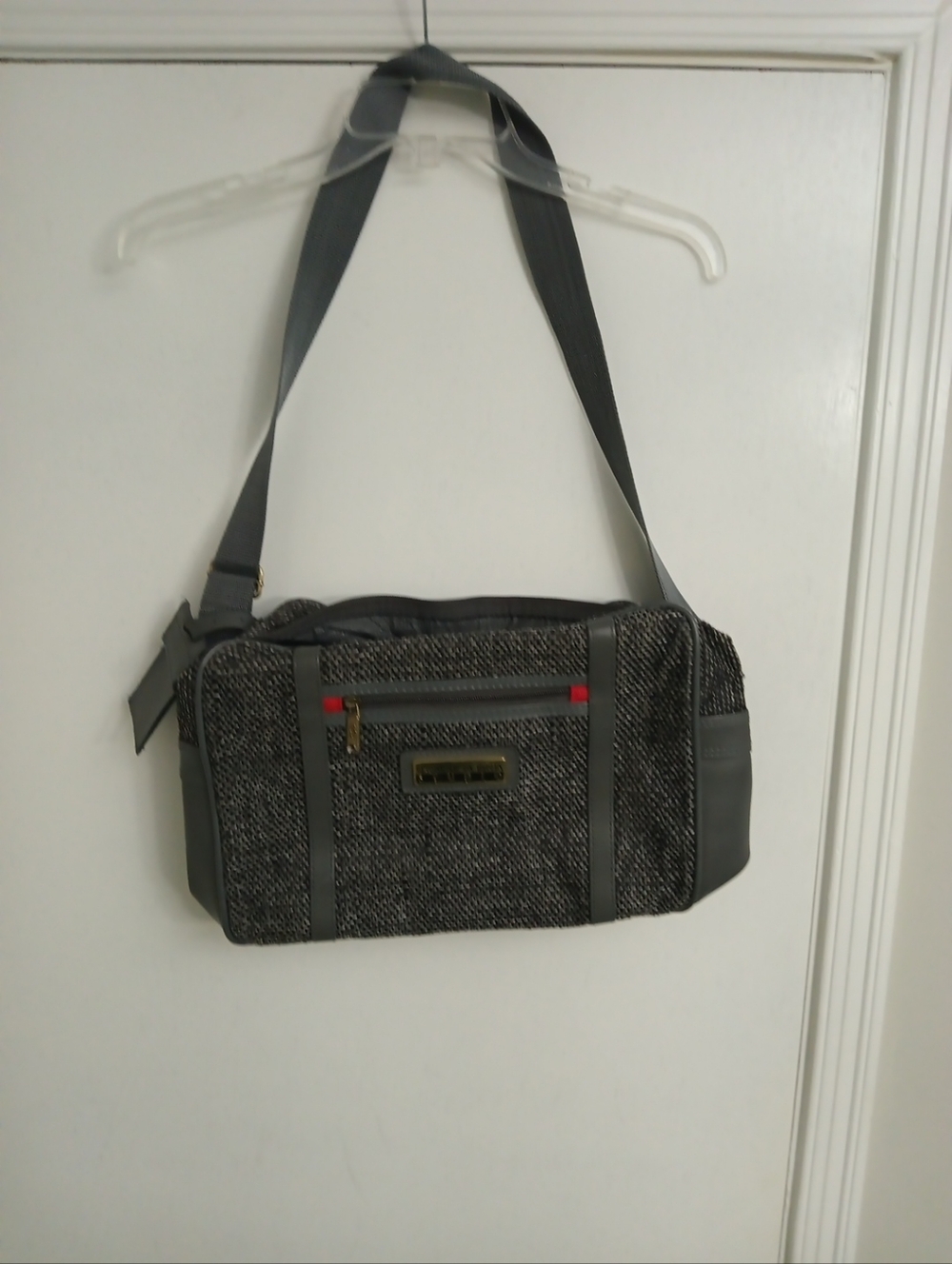 Gray Tweed Crossbody Vintage Oscar De La Renta Bag with Adjustable Strap